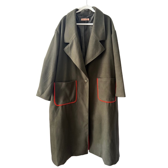 Fashion to Figure x GabiFresh Green and Orange Wool Trench Coat - Picture 1 of 6